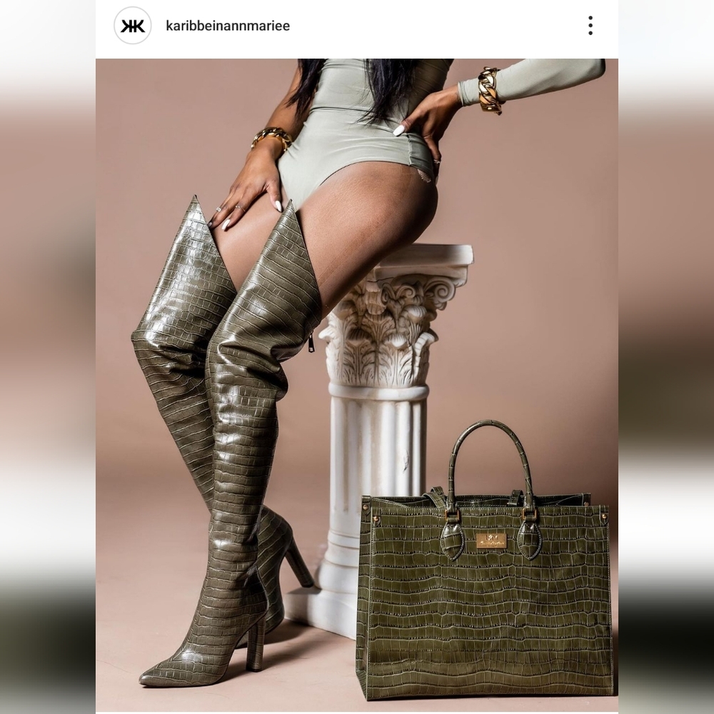 Crocodile leather over knee boots Kam Fashion Brand